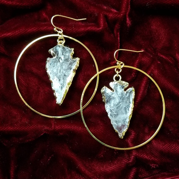 KaliNine Jewelry - LAST PAIR! Arrowhead Quartz Crystal Big Gold Hoops